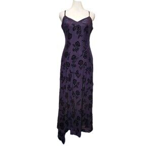 Y2K Floral Velvet Burnout Maxi Slip Dress Jrs Large Whimsigoth Fairy Grunge